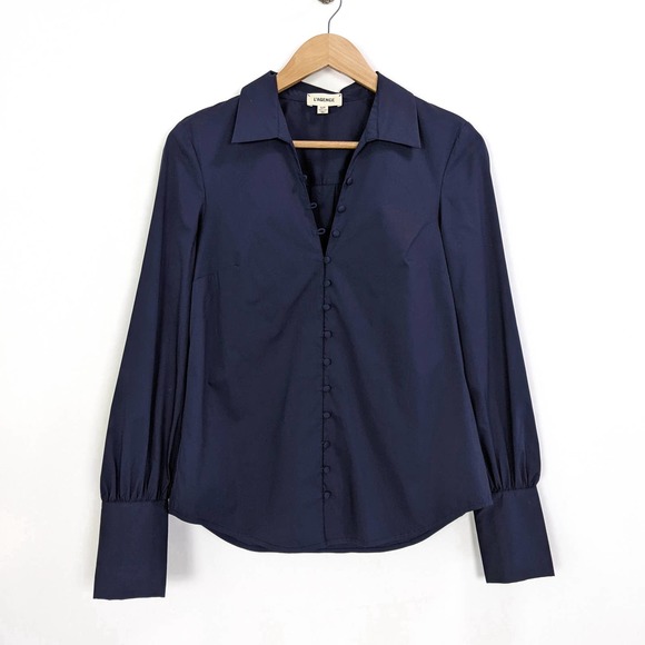 L'AGENCE Tops - L'AGENCE Size S Womens Loop Button Puff Sleeve Button Cuff Blouse In Dark Navy